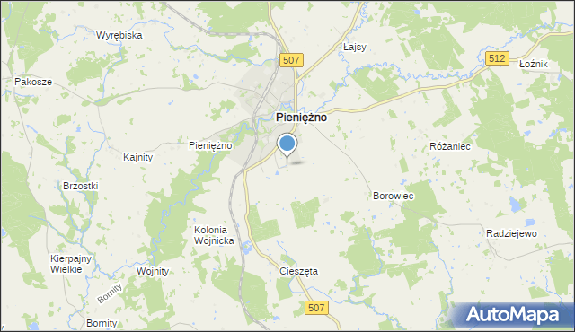 mapa Pieniężno Drugie, Pieniężno Drugie na mapie Targeo